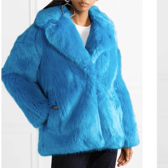 💥INSANELY BEAUTIFUL💥DVF Luxurious Collared Faux Fur Jacket in Cerulean Blue - Picture 6 of 16